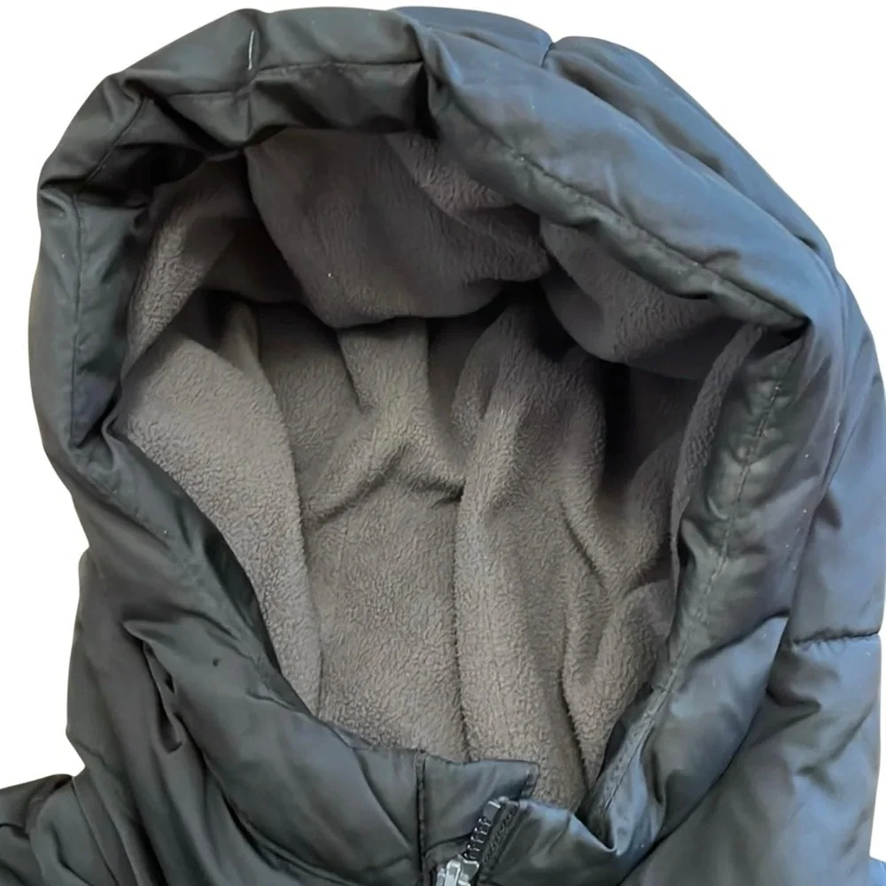 Gap kids Black Puffer Coat Boys Size XXL Fleece Lined Hood Neon Green Interior